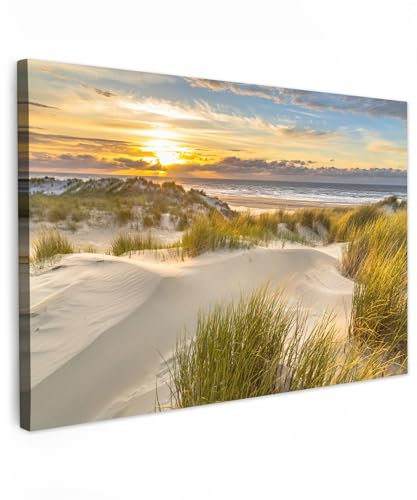 MuchoWow© Leinwände Groß 120x80 cm XXL Wall Decoration Bilder für die Wand Schlafzimmer Deko Pictures Canvas Painting Wanddekoration Wohnzimmer Sonnenuntergang - Dünen - Strand - Landschaft