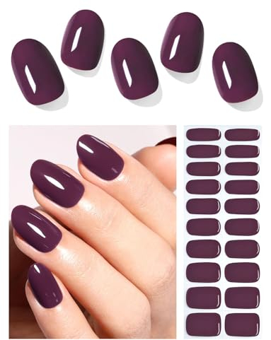 Wahrshei Unghie Gel Adesive UV | Viola Prugna Smalto Adesivo Gel UV | 20 PCS Pellicola per Unghie Autoadesiva | Adesivi per unghie in gel, Impacchi di Smalto Gel per Unghie