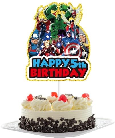 Aven-ger Hero Cake Topper 5th for Boys,Kids Birthday Cake Decorations,Hero Cartoon Theme Cake Cupcake Topper Spider Hero Happy 5th Birthday Cake Toppers for Kids,Boy,Avenger 5th Party Cake Decor