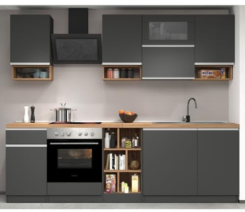 VE.CA – Balance – komplette Küche ohne Geräte – komplette Küche – moderne Küche – ideal als Wohnkultur – Farbe Anthrazit/Wotan – Made in Italy