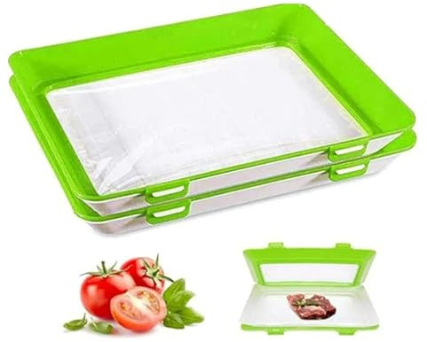 Ailovone Frischhaltebox Frischhaltetablett einmachtablett Stapelbar Frischhaltedose Tablett Aufschnittboxen Lebensmittelkonservierung mit Klare Folie (Grün-2pcs)
