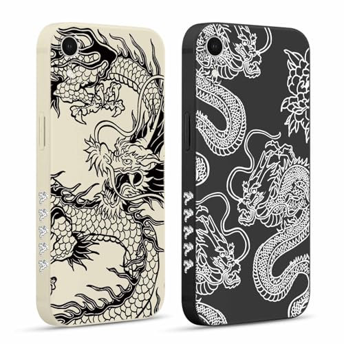 Pnakqil 2 Pièces Coque pour iPhone XR 6,1, Etui avec Motif Dragon Oriental et Peint Dessin Latéral Souple Silicone Case Housse Téléphone Ultra Mince Antichoc Caméra Protection Cover