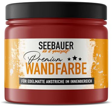 SEEBAUER diy Wandfarbe Rot 300ML für Innen (No. 336 Red Wine) Edelmatte weinrote Innenfarbe - Rottöne sehr hohe Deckkraft - Matt, Abwaschbar und Tropffrei