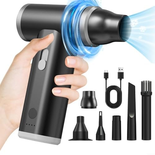 12000RPM Mini Jet Turbo Strong Fan, 4000mAh Blower Super Jet Fan, Car turbo Jet fan With LED Lighting, For Cleaning, Drying, Camping(black grey)
