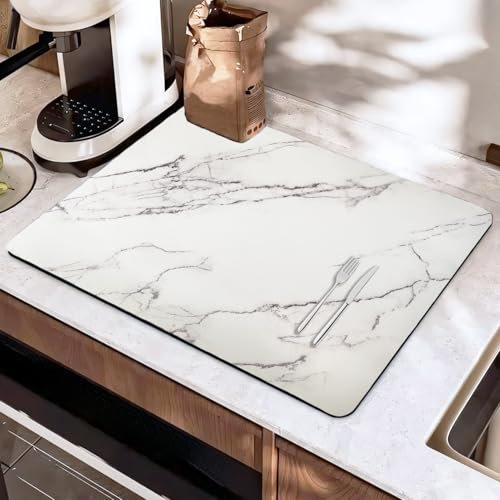 SOQKEEN Alfombrilla Escurreplatos, 40 x 30 cm Súper Absorbente Alfombra Escurreplatos, Self Drying Mat Alfombrilla Fregadero Cocina Antideslizante para Fregadero Encimera de Mármol