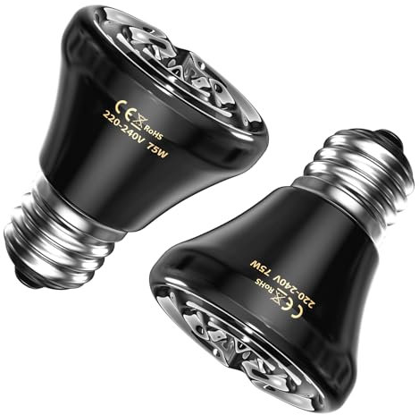 GlowUp 75W Wärmelampe Terrarium 220-240V Schwarz Keramik Wärmelampe Heizung Infrarotlampe reptilien wärmelampe für Küken Reptil Schildkröte Welpe Kaninchen Terrurium (2 Stück)