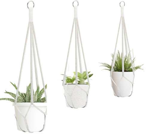 Piriuuo 3 Pack Macrame Plant Hanger Cotton Rope Hanging Plant Holder Hanging Planters Decorative Flower Pot Holder Hanging Baskets for Plants Indoor Outdoor Boho Home Decor