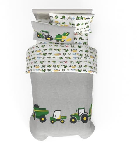 Franco John Deere Bettwäsche-Set für Kinder, Motiv: Bauernhof-Ausrüstung, superweich, wendbar, Bettdecken- und Bettlaken-Set, voll, (offizielles Lizenzprodukt)