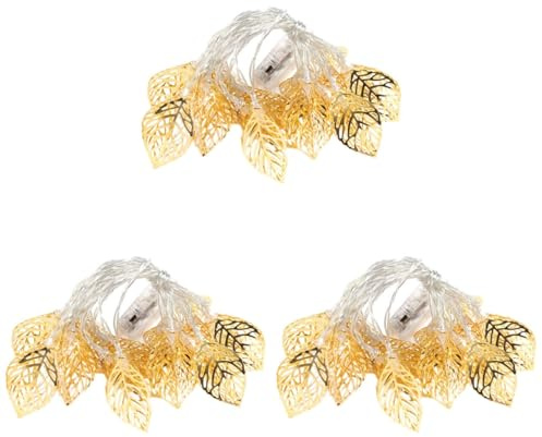 Cabilock 3er LED Lichterkette, goldene Blätter, warmweiß, batteriebetrieben | Filigrane Metallblätter für Boho-Deko, Hochzeit, Weihnachten und Party