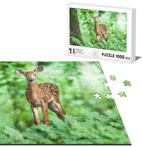 Klassisches Puzzle, 1000 Teile, kleines Rehkitz im Wald, Bambi, Wildtiere, Natur