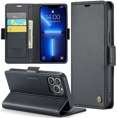 Phernykas Handyhülle für iPhone 13 Pro Hülle Leder,Magnetische Klapphülle mit kartenfach und Standfunktion Smartphone Schutzhülle Lederhülle iPhone 13 Pro Flip Book Case (Schwarz)