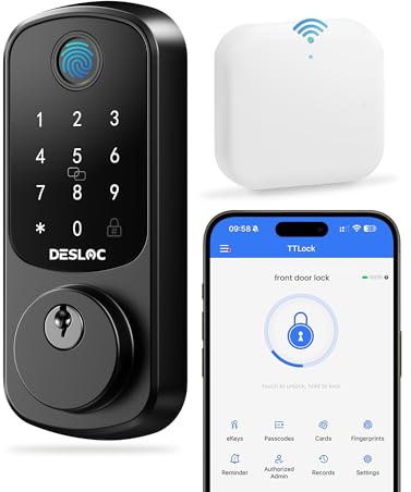 DESLOC Smart Lock B200 WiFi Version, Fingerprint Keyless Entry Door Lock, App Remote Control, Smart Locks for Front Door, WiFi Deadbolt Smart Lock, Emergency Power Port,12 Months Battery, Auto Lock