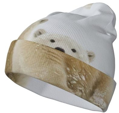 EdWal Strickmütze mit Eisbär-Aufdruck, warme Wintermütze für Damen und Herren, weiche Bündchen, Unisex, Schwarz, Schwarz , Einheitsgröße