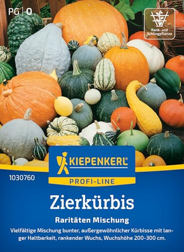 Kiepenkerl Profi-Line Zierkürbissamen Raritäten Mischung 1030760 für 10 Pflanzen – Bunte Kürbisse für kreative Dekorationen, ideal für Garten & Beet, lange haltbar