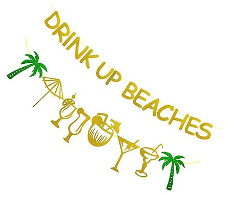 DRESSOOS 2stücke Glitzernde Drink up Beaches Banner Für Hawaiianische Sommerpartys Tropische Hochzeiten Strandfeiern Dekorativ Mit Kokospalmen Party-dekoration