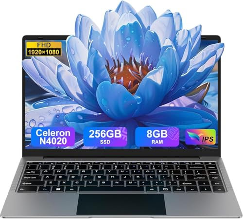 Ordinateur PC Portable 14 Pouces Win11 Celeron N4020 8+256Go SSD Laptop Support 1 to SSD Expansible 2.4G+5G Double WiFi BT 4.2 HD/MI 1920 x 1080P Souris Sans Fil & Membrane de Clavier AZERTY - Gray-1