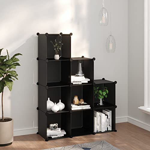 Xichuzi Regalsystem mit 9 Würfeln Schwarz PP, Vitrine, Raumteiler Regal, Steckregal, Regalsystem, Stufenregal, Bücherregal, Schrank Regal