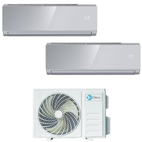 Climatizzatore Condizionatore Inverter Diloc Over Silver dual split 9+12 9000+12000 Btu D.Over214 R32 A+++ (A++/A+) Wi-fi Integrato Grigio Inverter in Pompa di Calore