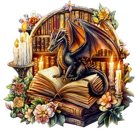 Wooden Puzzles for Adults, 290pcs Dragon's Library Wood Jigsaw Puzzles for Adults, Unique Animal Shape Puzzles with Wooden Box, 34x33cm Wood Puzzle for Family Game and Friend Gifts