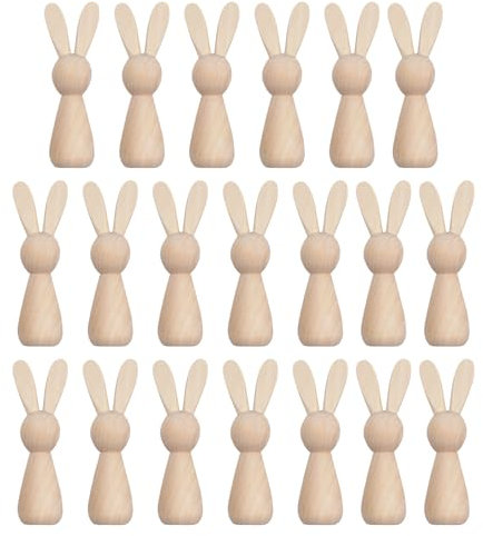 Holzhase Zum Bemalen, 20 Stück Unlackierter Osterhase Figuren Kaninchen Statue hasens Puppen Osterdekoration Graffiti Spielzeug Für Kinder Und Erwachsene