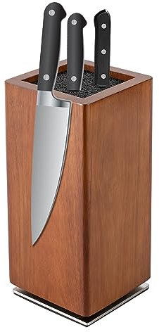 Messerblock, magnetisch, 360° drehbar, Messerblock, magnetisch, Messerhalter, Holz, Messeraufbewahrung mit Einsatz, Küchenhalterung aus Akazienholz, Universal, 11 x 11 x 24,6 cm