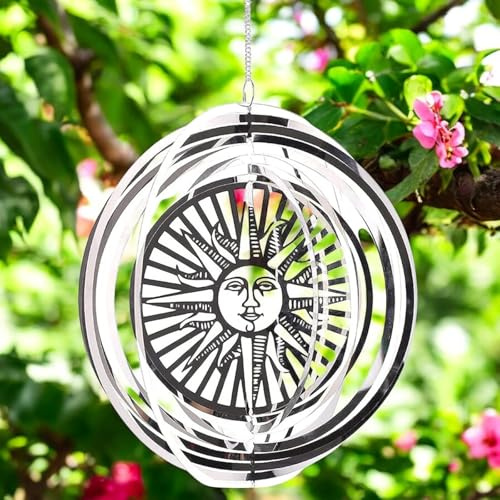 Epsom Door Handle Sun Stainless Steel Hanging Wind Spinner 34cm X 25cm 3D Metal Kinetic Garden Ornament Outdoor Wind Sculpture