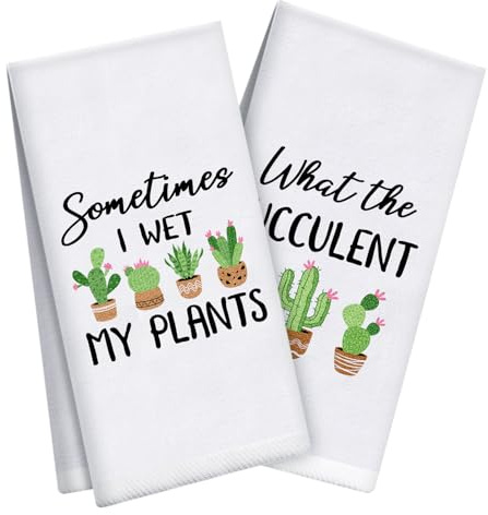 WovWeave 2 Pcs Plant Lover Towels 100% Cotton Embroidery 13.8 x 29.5 Inch Cactus Succulent Bath Hand Towel Tea Dish Kitchen Bathroom Set Plants Gifts for Women Gardeners Spring Summer Home Decorations