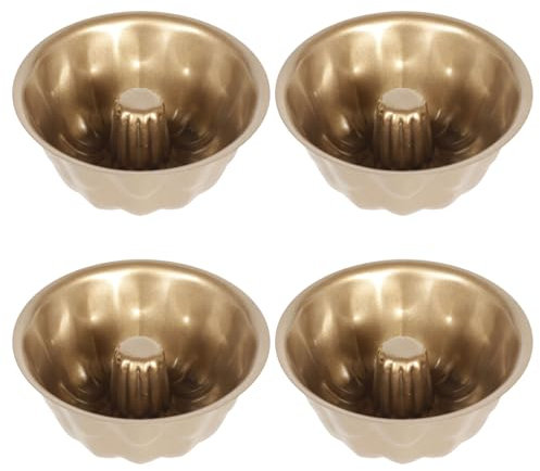 Jortmrd 4 Stück Mini Gugelhupfform 11,4cm Gugelhupf Backform, Kuchenform Gugelhupf, Klein Kuchenform Rund mit Antihaftbeschichtung für Muffin, Cupcake, Muffin (Gold)