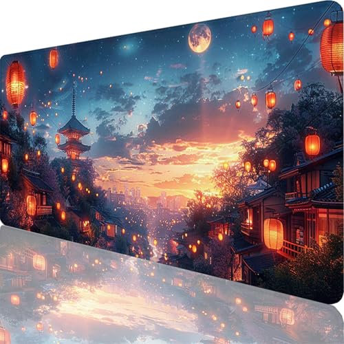 Mauspad Schwarz Mauspad XXL 1500x800x3 mm XXL Mousepad Japan Mousepad Gaming Zubehör mit Vernähten Kanten Design, Waschbares Mouse Pad Wasserdicht und Langlebig für Maus Tastatur, Office Deko 17-Xt