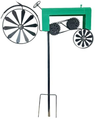 Traktor Wind Spinner, Windmühle Mit Traktormotiv, Gartenstecker Metall Traktor, Drehbares Windrad Mit Erdspieß Für Den Hof, Windmühlendekoration Aus Schmiedeeisen Für Den Garten, 68x30x14cm, 300, grün