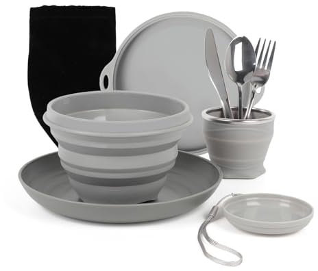 Complete Camping Cutlery Set for 1 Person, Lightweight and Porable Collapsible Bowl and Cup, Plates, Knife Fork & Spoon Set, Crockery Sets for Travel, Picnics Essentials