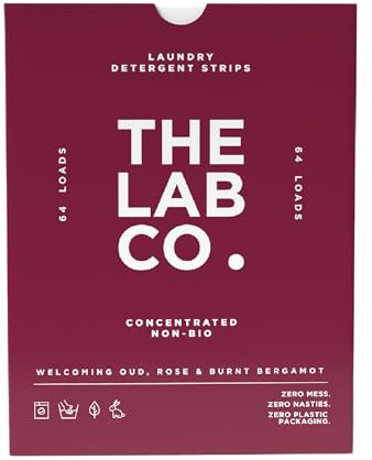 The Lab Co. Laundry Detergent Strips Sheets | Eco Ultra-Concentrated | Non-Bio for Sensitive Skin | Non-Toxic Fragrance | EDC-Free | Lab-Tested | Welcoming Oud Rose Bergamot Patchouli | 64 Loads