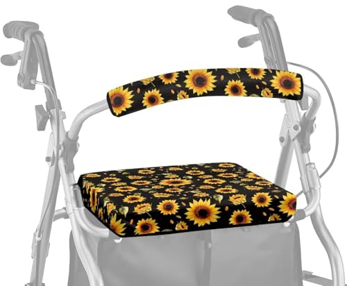 ASQVTIFE Sunflower Walker Bezüge für Sitz und Rückenlehne, weicher Staubschutz für Senioren im betreuten Wohnen, 2-teiliges Lauflern-Sitzkissen für Senioren, Rollator Walker, Sitz- und