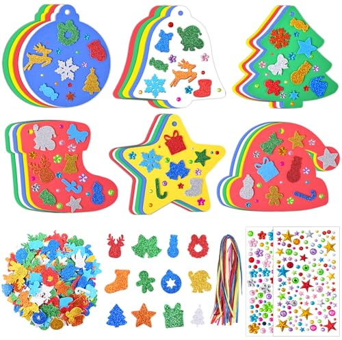 RICEDUO Weihnachten Bastelsets Kinder, 30 Stück DIY Weihnachtsdeko Basteln, 6 Verschiedene Basteln Weihnachten Kinder 3-10 Jahre, Weihnachts Kunsthandwerk Sets für Weihnachtlicher Baumschmuck