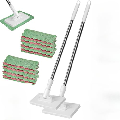 mocio con tamponi usa e getta, mocio piatto con panni in microfibra riutilizzabili, manico telescopico leggero per pulizia a umido e a secco, per la casa e la cura versatile dei pavimenti (2)