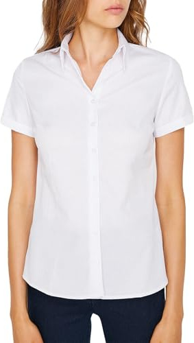 JiaYouLC Womens Short Sleeve Dress Shirts Blouses Causal Stretch Button Down Shirts Ladies Office Business Work Blouse Summer Casual Tops for Women