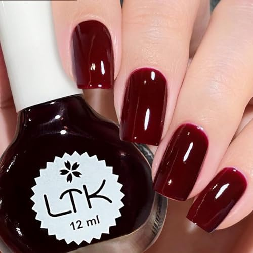 Quick Dry Burgundy Nail Polish, Long Lasting Wine Red Cherry Red Nail Varnish, High Glossy Chip Resistant Nail Paint Gel for Women Christmas DIY Nail Art Manicure at Home - No Need Cure