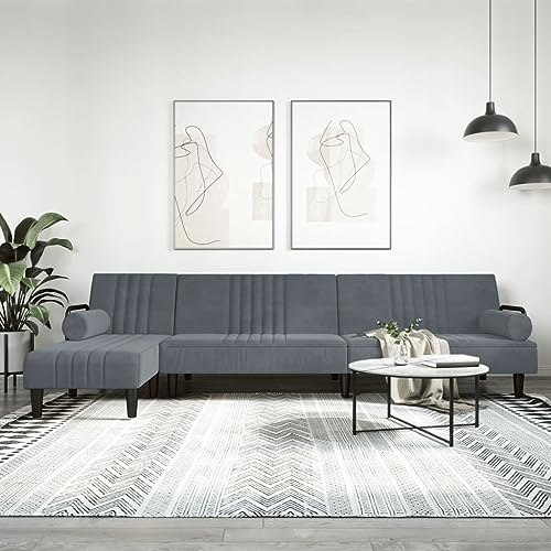 Frdhee Sofa Wohnzimmer Eckcouch,Schlafsofa in L-Form Dunkelgrau 260x140x70 cm Samt,Eckcouch für Wohnzimmer/Wohnung/Büro,Einfache Montage