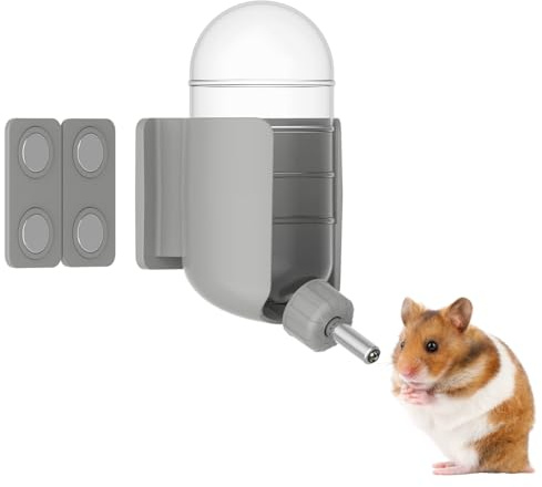 Hamster Water Bottle with Magnetic Stents, Water Bottle Holder for Glass Tanks, Suitable for Syrian Dwarf Hamsters Gerbils Mice Rats Degus(Grey, 200ml (Magnetic-Mounted))