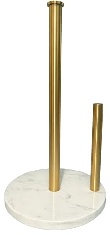 Küchenrollenhalter Stehend Gold aus Edelstahl mit Marmorbasis Ohne Bohren,Alufolienspender und Frischhaltefolienspender,Papierrollenhalter mit Einhand-Abreißfunktion
