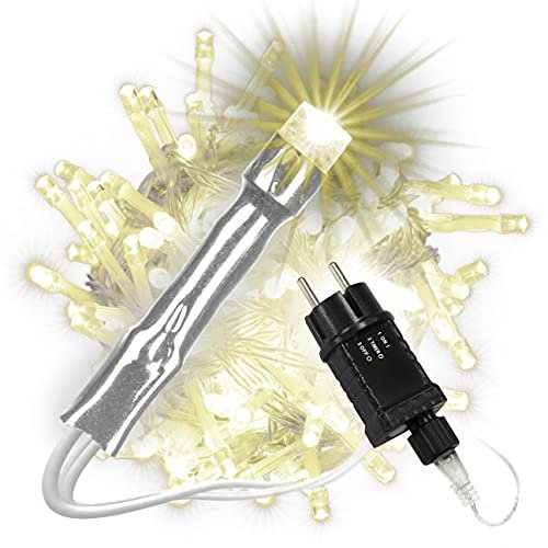 Nipach GmbH 200 LED Lichterkette warm weiß für Innen Aussen Kabel transparent Trafo Timer Weihnachtsbeleuchtung Weihnachtsdeko Partydeko Partylichter Xmas