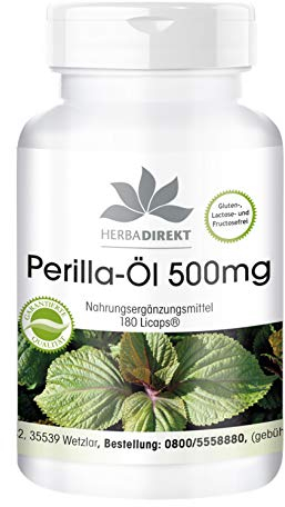 Aceite de Perilla 500mg – Perilla frutescens – Rico en ácidos Omega 3 vegetales (Ácido oleico, linoleico y linolénico) – 180 Cápsulas blandas | HERBADIREKT - Calidad de farmacia alemana