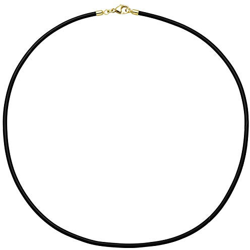 Jobo Damen Halskette Kautschuk schwarz mit 333 Gelbgold 3 mm 45 cm Kautschukkette