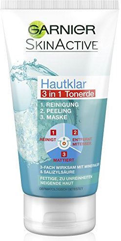 Garnier 3in1 Gesichtsreinigung, Peeling, Gesichtsmaske, Gesichtspflege gegen Pickel & Unreinheiten, Hautklar, 6er Pack (6 x 150 ml)