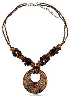EYS Damen-Kette Messing Quarz braun 43 cm Halskette Perlenkette