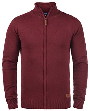 Blend BHNorman Herren Strickjacke Cardigan Feinstrick Pullover mit Stehkragen Reißverschluss Rippbündchen Baumwollmischung Regular fit, Größe:M, Farbe:Andorra Red (73811)