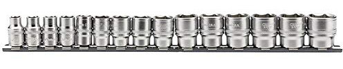 Draper 16492 3/8-Inch Square Drive Metric Socket 15 Piece Set On Metal Rail , Blue