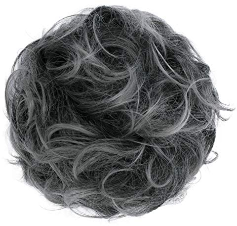 CAISHA Scrunchie Haarteil Haargummi Dutt Haarverdichtung Groß Emilia Gewellt Unordentlich DM15cm Aschgrau Mix G26E