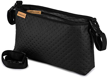 Wickeltasche Buggy Organiser Kinderwagen Organizer Tasche passend alle Kinderwägen Leder schwarze Punkte Eko Leather Dots [075]