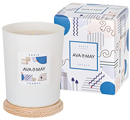 AVA & MAY Paris Duftkerze (180 g) – vegane Sojawachs-Kerze mit 40 Stunden Brenndauer – mit hochwertigem Duftöl aus Bergamotte, Jasmin und Rose